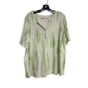 Belle Kim Gravel Green Tie-Dye Short‎ Sleeve Blouse Women's Size XL